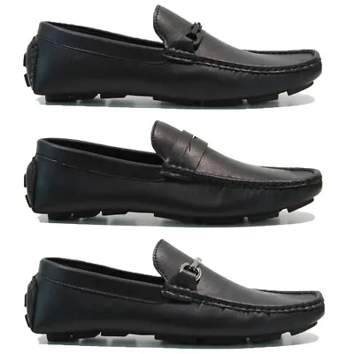 Mens Faux Leather Slip On Loafers Casual Driving Moccasin Boat Deck Shoes Size • £12.95