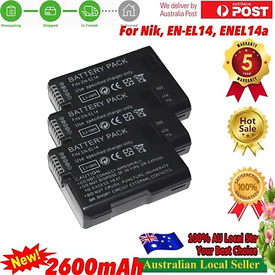 3x 2600mAh EN-EL14a EN-EL14 Battery For Nikon Df D5500 D5600 D3400 D3500 D5100 • $55.90