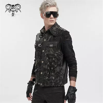 Devil Fashion Men Black Gothic Punk Rock Street Vest Drawstring Decoration Top • $144.39