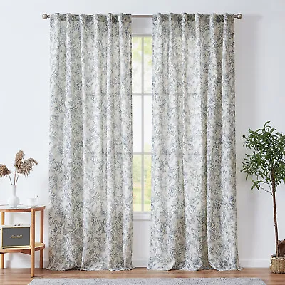 $27.19 • Buy Retro Floral Print  Curtain Semi Sheer Curtain Farmhouse 2 Panels Rod Pocket Top