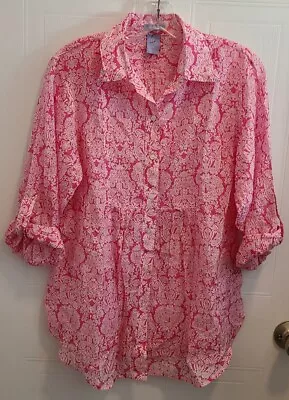 Gap Maternity Button Up Shirt Top Pink Roll Tab Sleeve Cotton/Silk Blend Size M • $11.99