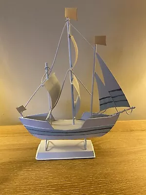 Blue & White Nautical Metal Sailing Ship Boat Ornament • £11