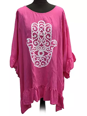 NEW Oversize Ladies Boho Top Hamsa Hand Lagenlook Womens Shirt Plus Size Tunic • £12.99