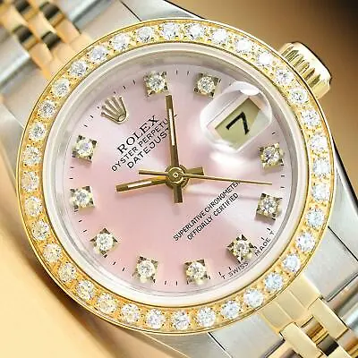 Rolex Ladies Datejust Factory Dial 18k Yellow Gold Diamond & Steel Watch 69173 • $8696.95
