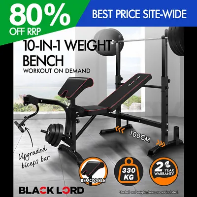 BLACK LORD Weight Bench 10in1 Press Multi-Station Fitness Home Gym Equipment • $199.95