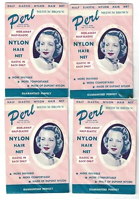 4 Vintage 1940-1950 Perl Nylon Hair Net Medium Brown New Old Stock In Packages • $9.99