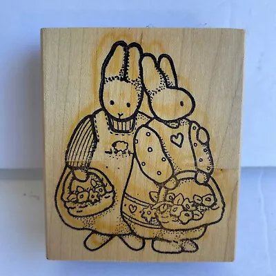 Daisy Kingdom Rubber Stamp Wood Mounted Bunny Rabbits Flower Basket 1988 R19 NOS • $14.99