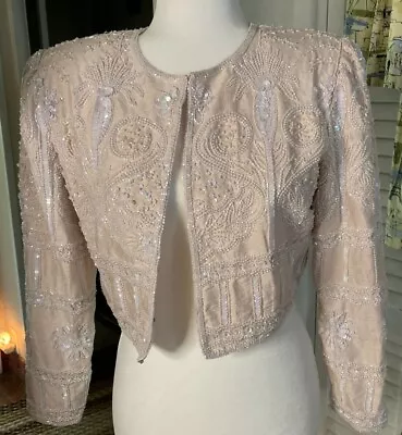 Vintage Laurence Kozar Beaded Jacketsize Ssilk Lining Light Pink • $27