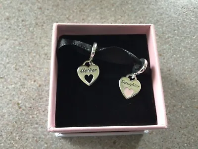 PANDORA DOUBLE HEARTED  MOTHER And DAUGHTER  DANGLE CHARMS GENUINE NEW+FREE POST • £35