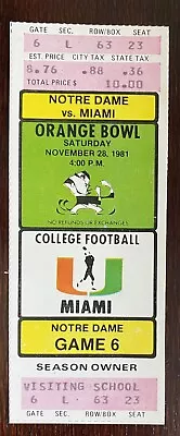 1981 Orange Bowl Miami Vs Notre Dame Football Ticket  • $10