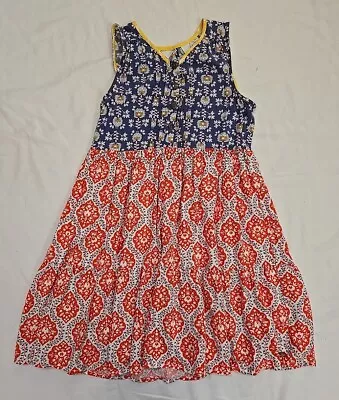 435 By Matilda Jane Floral Knee Length Blue Red Sleeveless Button Dress 12 • $14.99