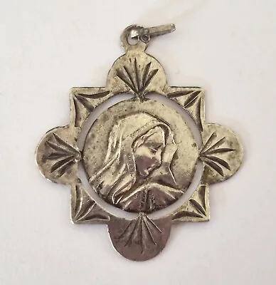VIRGIN MARY MEDAL. CHISELED SILVER. SPAIN 19th CENTURY • $75