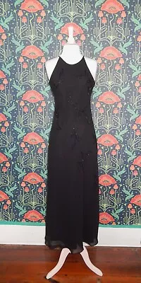 Vintage 90's Y2K Black High Neck Beaded Grunge Prom Homecoming Slip Dress 4 • $69.99