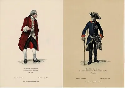 COSTUME: Frederick The Great / Uniform And Civil 2 Color Panels Circa 1885 • £28.73