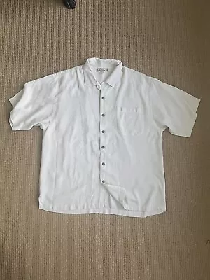 Tommy Bahama Men’s Vintage Silk Cream White On White Striped Button Down SZ XL • $22