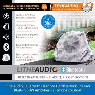 Lithe Audio Rock Speakers 60W Bluetooth Garden Patio Outdoor Waterproof Speaker • £119