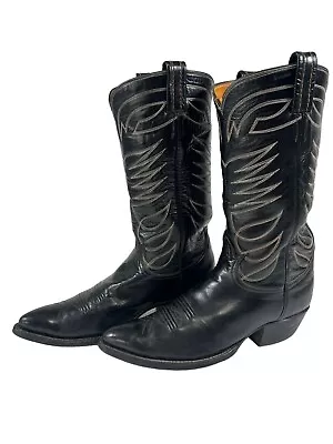 VTG Tony Lama Western Black Cowboy Boots Women’s US Size 7 1/2 • $89.99