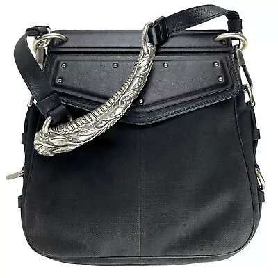 Yves Saint Laurent YSL Mombasa Black Canvas And Leather Silver Horn Bag Vintage • $616.55