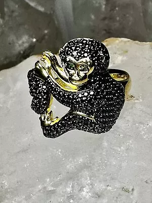 Monkey Ring Size 9.75  Black Spinel Chimpanzee Sterling Silver Women Girls • $58