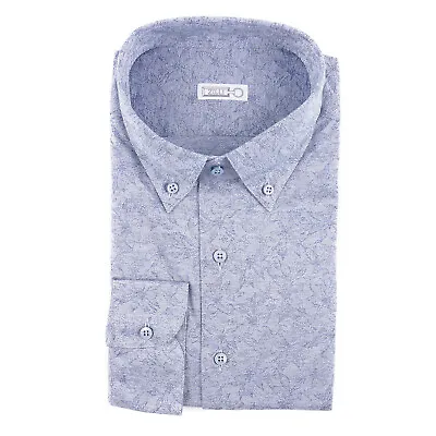 Zilli Slim-Fit Sky Blue Woven Floral Jersey Cotton Shirt 19 (Eu 48) NWT • $349