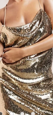 $55 • Buy Asos New Gold Design Sequin Mini Dress Size 18 UK 14 US