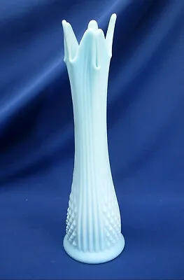 Fenton Blue Satin Milk Glass 14.75'h Swung Vase Diamond & Ridge Pat • $79.99