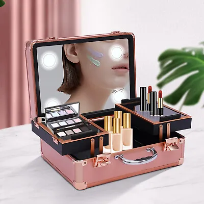 Travel Makeup Train Case Portable Cosmetic Organizer Storage Box W/ Light Mirror • $85