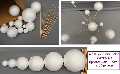 Make Your Own SOLAR SYSTEM STEM Homework Model Kit Set 14 Poly Balls & Rods  • £6.75