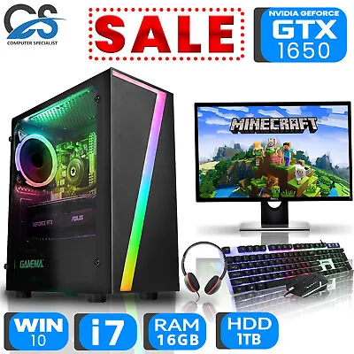 GAMING PC Bundle Intel Core I7 + 16GB RAM + 1TB HDD + 4GB GTX 1650 + Windows 10 • £424.99