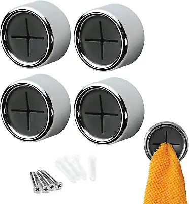 Round Adhesive Push Towel Hooks For Kitchen Hand And Dish Towels Grey 4 Pack • $7.99