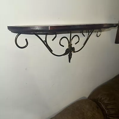 VTG Home Interior Metal & Wood  Wall Hanging Shelf Gold Brown Decor Shabby Chic  • $34