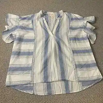 Matilda Jane Joanna Gaines Women Blouse Size Medium Blue White Striped Boho Work • $17.49