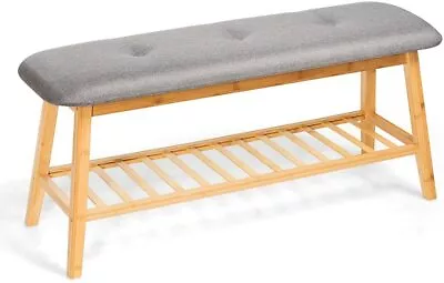 $68.95 • Buy Giantex Upholstered Shoe Bench Seat Storage Rack Bamboo Shoe Organizer Footstool