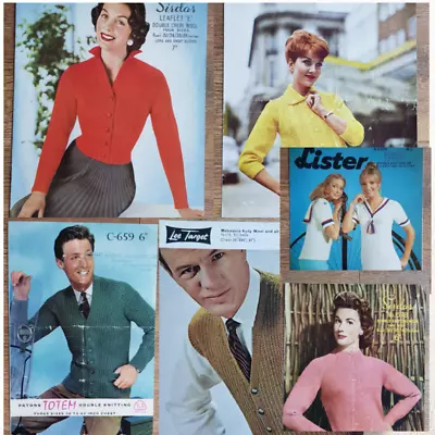 1950s/60s LADIES MENS JUMPER CARDIGAN Vintage Knitting Patterns Lots To Choose • £2.74