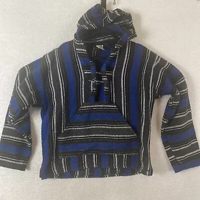 Mexican Baja Poncho Hoodie Pullover Confecciones Artilana Unisex Med Blue Black • $17