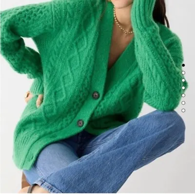 J. Crew Cable Knit Stretch Wool Cardigan Kelly Green Sz Small NWOT • $165