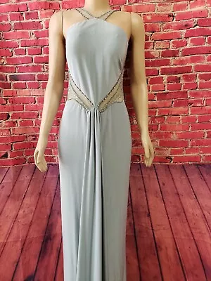 Mignon Size 8 Color Mint  Halter Embellished Women's Full Length Gown Dress B10 • $179.10