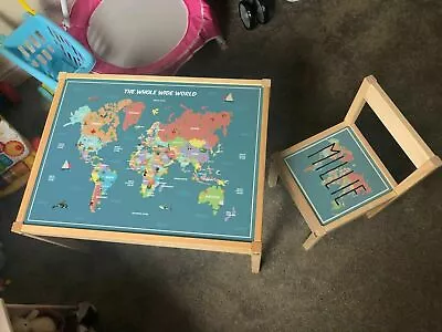 Personalised Children's Ikea LATT Wooden Table And 1 Chair - World Map • £39