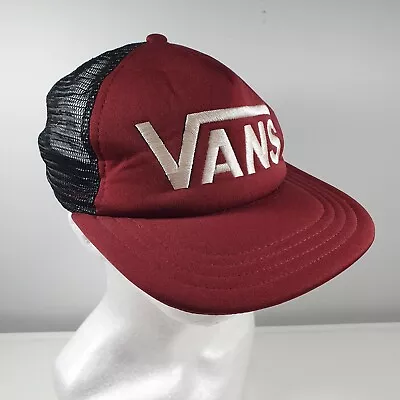 VANS Trucker Mesh Baseball Cap Hat Snapback Adjustable Burgundy & Black • £15