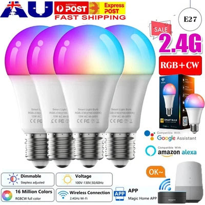 $4.99 • Buy 15W E27 WiFi Smart LED Light Bulb RGB RGBCW Globe Dimmable For Alexa Google Home