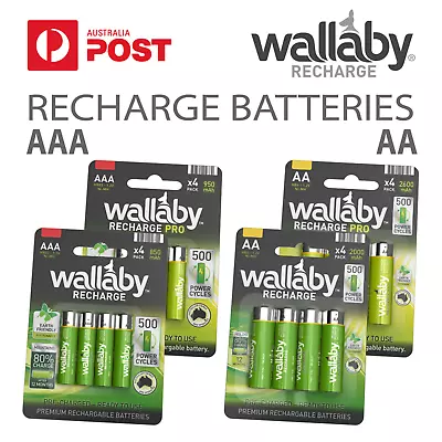 Size AA  AAA Wallaby Rechargeable Ni-MH Batteries 4/8/32 Qty FAST POST 4 Pack • $9.95