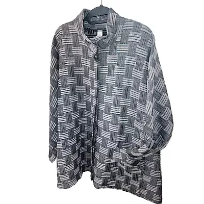 MARLA WYNNE XL Lagenlook Crosshatch Black Silver Snap Front Art To Wear Jacket • $37.77