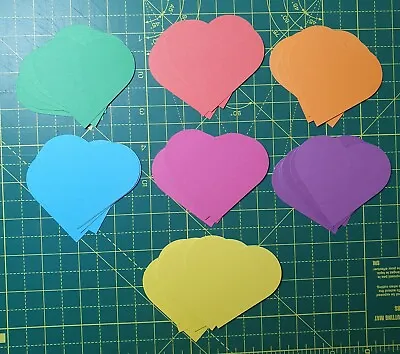 35 Rainbow Colour Heart Shaped Card Cut -Outs For Crafts 70mm X 62mm NEW • £1.98