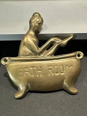 Vintage Solid Brass Door Bathroom Sign Lady In Tub Door Sign • $31.49