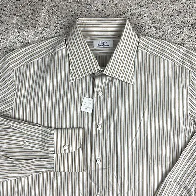 Fray Shirt Mens 16 Dress Button Up Made In Italy Neiman Marcus Striped Beige NWT • $248.89
