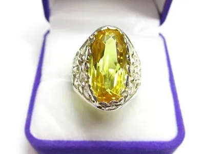 Huge Antique Soviet USSR Ring Sterling Silver 875 Citrine Men's Jewelry Size 10 • $215