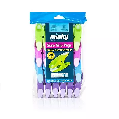 24 Strong Minky Pegs | Durable Plastic Laundry Washing Clothes Line Coloured Peg • £7.99