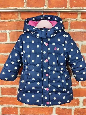 Baby Girl Jojo Maman Bebe Navy Spot Padded Coat Jacket Winter Quilted Kids 92cm • £11.99