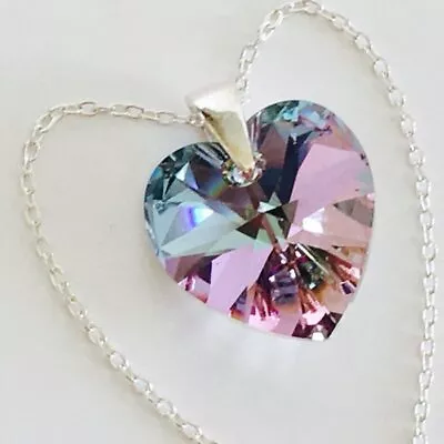 £14.50 • Buy 925 Sterling Silver Heart Necklace Pendant Vitrail Made With Swarovski® Crystals