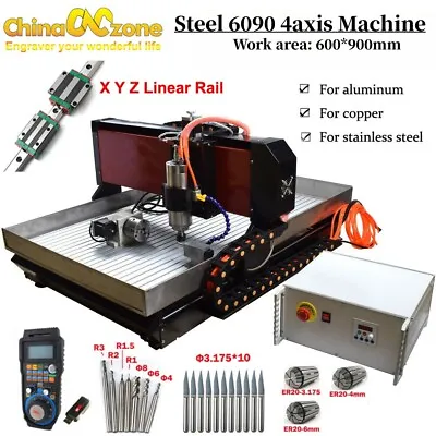 Steel CNC 6090 4Axis CNC Milling Engraving Machine 2.2KW Mach3 For Metal Steel • $5099